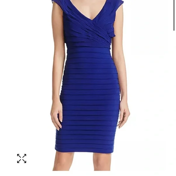 Adrianna Papell V Neck Shutter Pleat Wrap Midi Dress - Picture 4 of 9